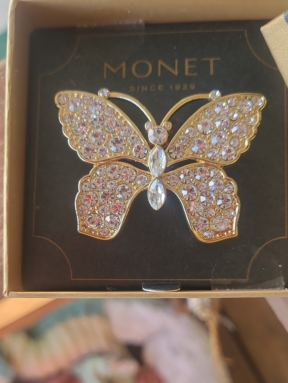 Monet Gold-Tone Clear Crystal Butterfly Brooch